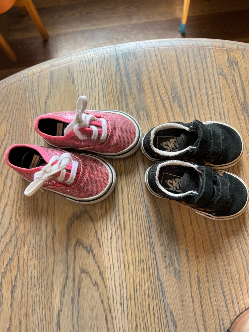 Vans Toddler Black + Cheetah Velcro and Pink Glitter Sneakers